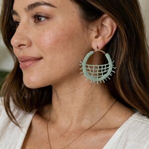 Kay Lee New York | Mint Green Beaded Hoop Earrings Handmade Boho Chic - NWT